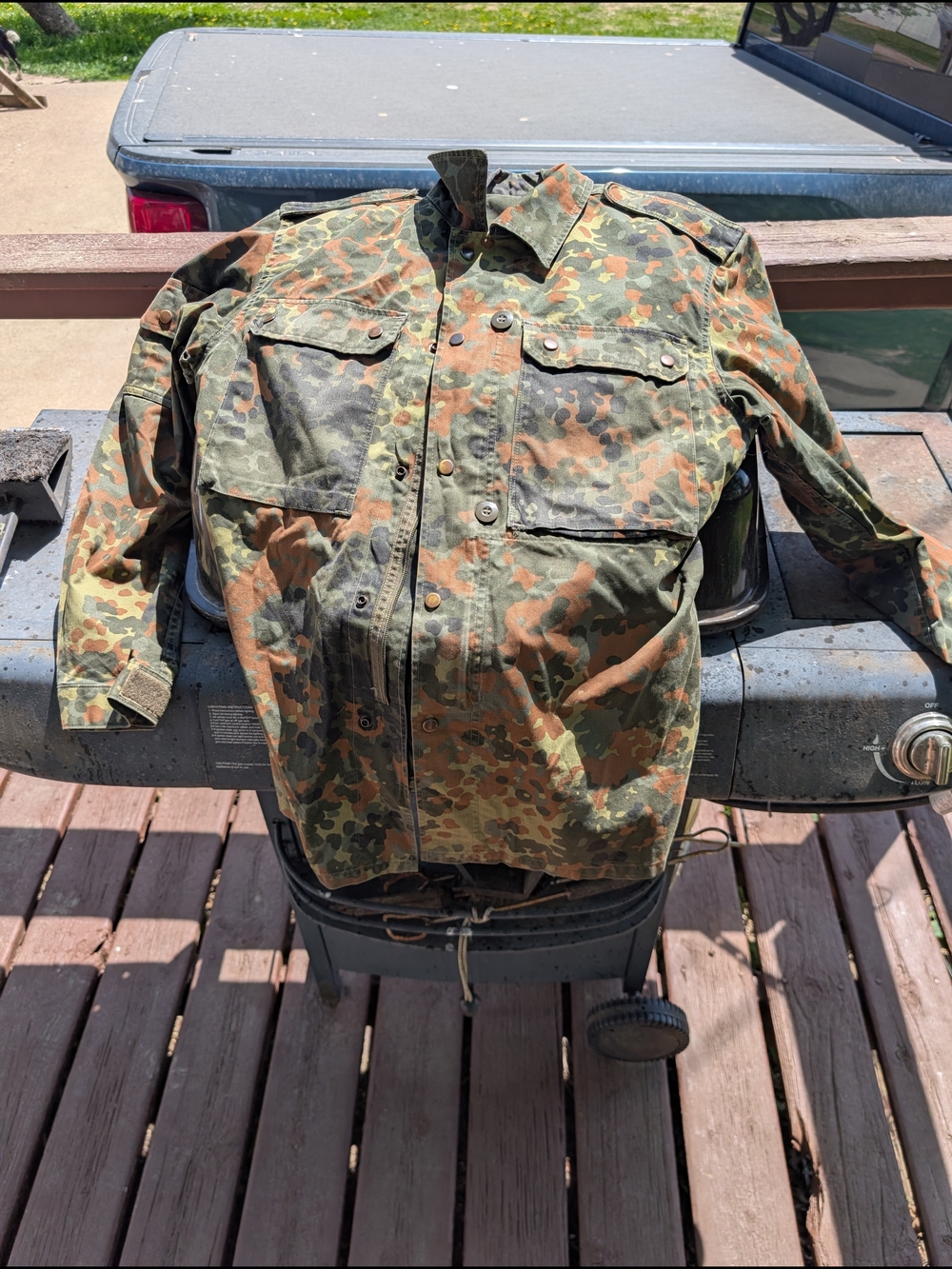 Military-Style Field Jacket in Flecktarn Camo - Green/Brown Size M